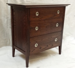 Dark Oak Three Drawer Unit Round Stainless Steel Handles. Built to match the previous six drawer dark oak  unit with matching round, flush-fit stainless steel handles, dovetail joints and soft-close extension runner