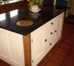 This is a hand painted, Pine island unit with a marble top, incorporating waste lift off lid
