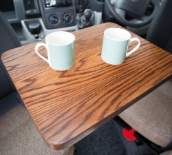 Unique oak veneered coffee table for use in a motorhome