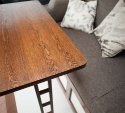 Unique oak veneered table for use in a motorhome van conversion