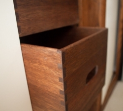 Purpose built dovetail wardrobe drawer boxes for a motorhome van conversion