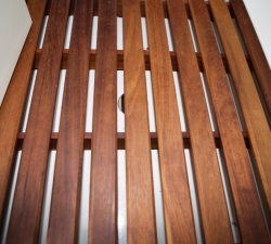 A duck board shower stand for use in a motorhome van conversion