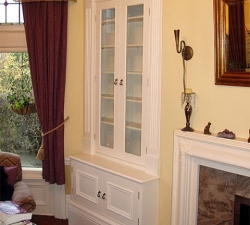 Hand Painted Built-In  Alcove Bookcase with glass doors & fluted columns