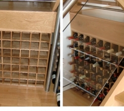 Solid Oak  Wine Rack built under the stairs featuring Dovetail joints throughout.